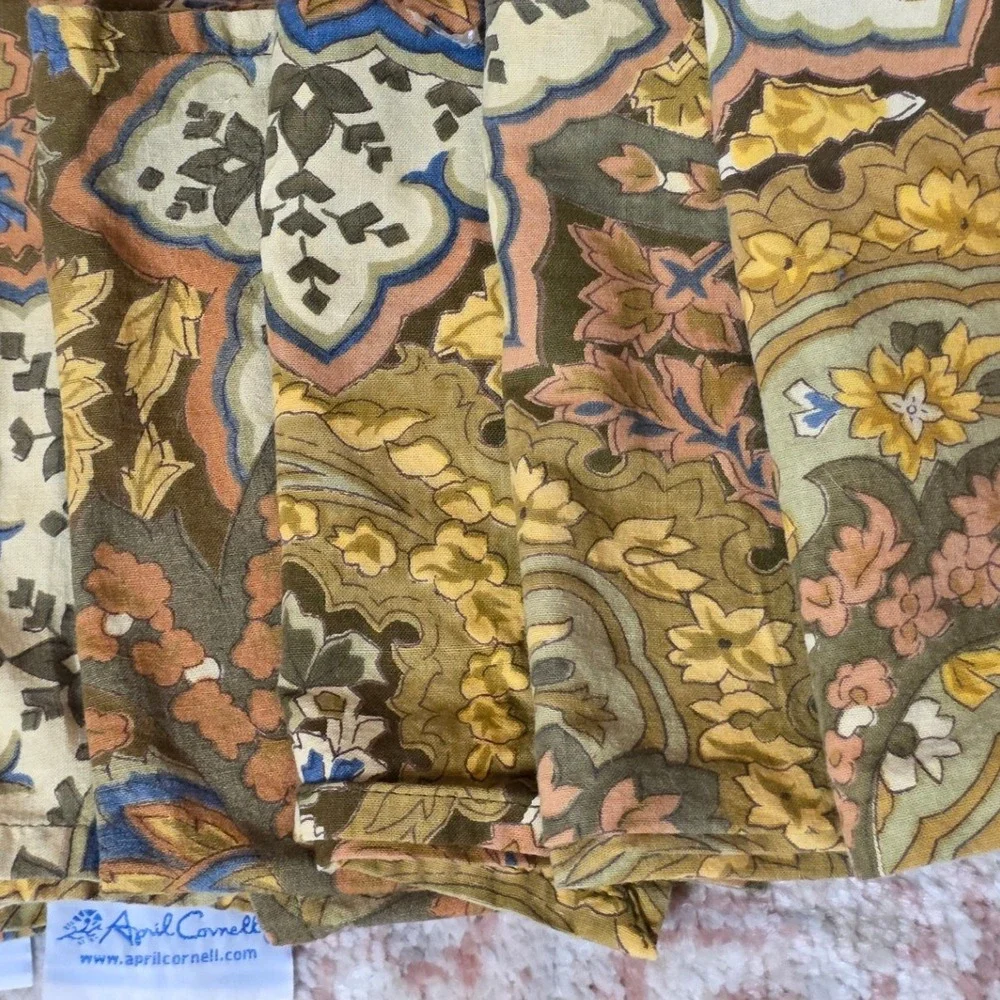 April Cornell Set of 6 Cotton Napkins VTG Cottage Paisley Floral Green Yellow